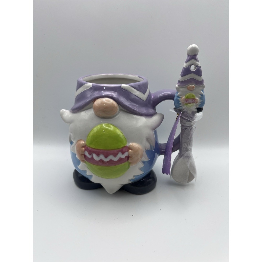 Easter Gnome Ceramic Mug with Matching Spoon 20oz Holding Easter Egg